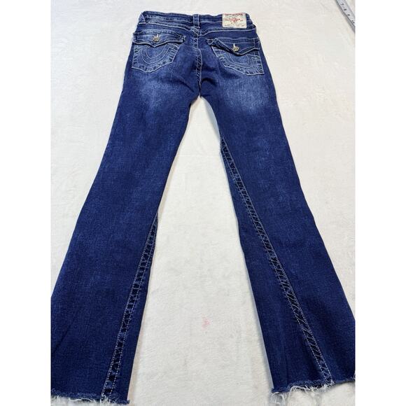 TRUE RELIGION Joey Mid Rise Flare Denim Jeans 26 Ocean Blue Y2K Flare Retrocore - Picture 10 of 13